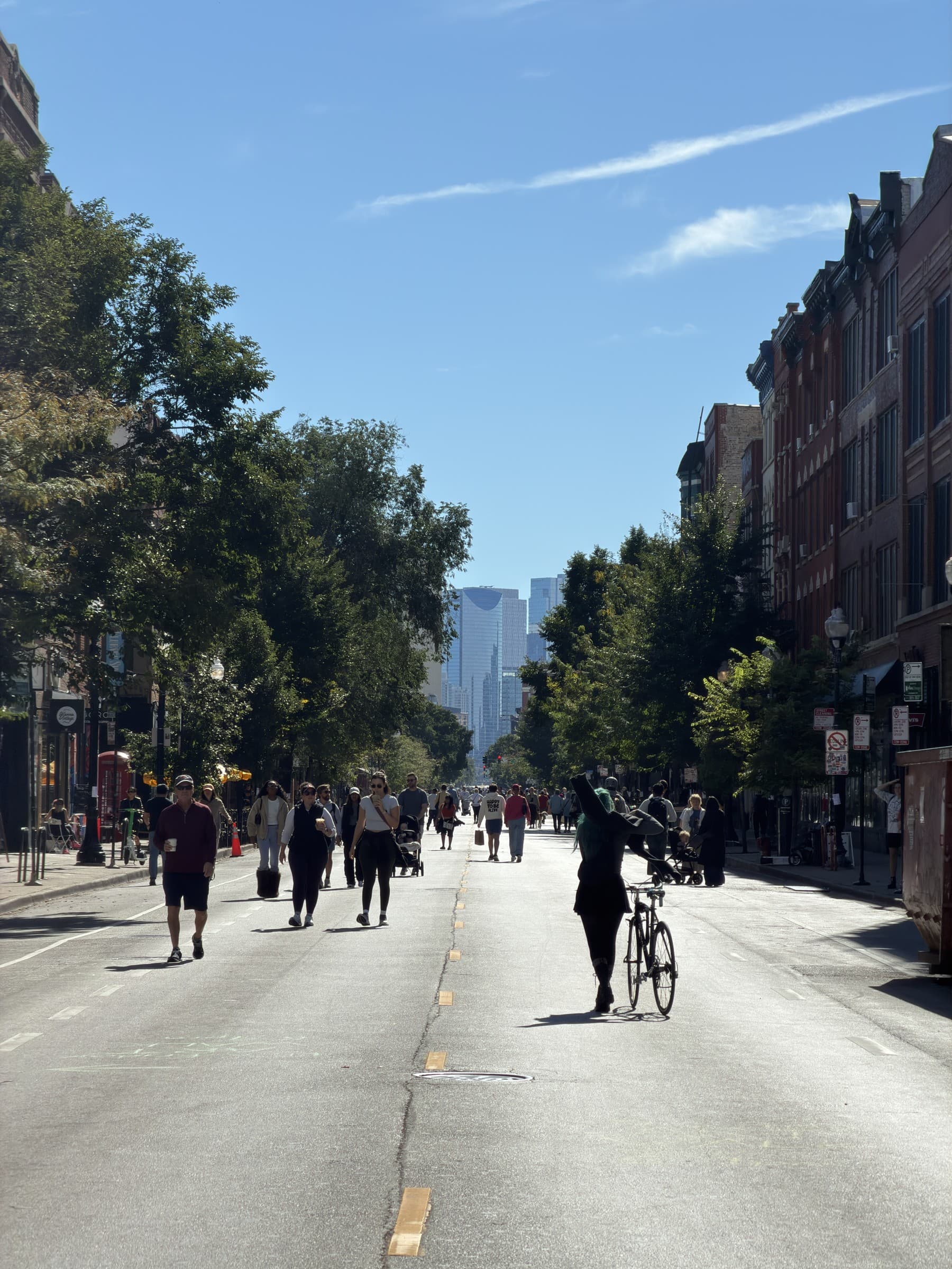 People walking and cycling along Milwaukee Avenue during Meet Me on Milwaukee on September 27, 2026.