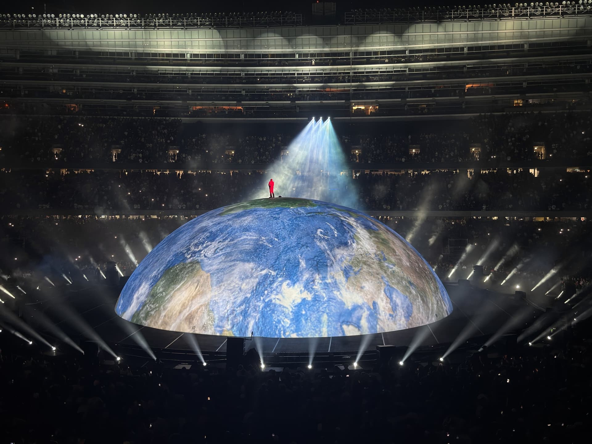 The globe-like stage at Soldier Field, photographed September 4, 2026.