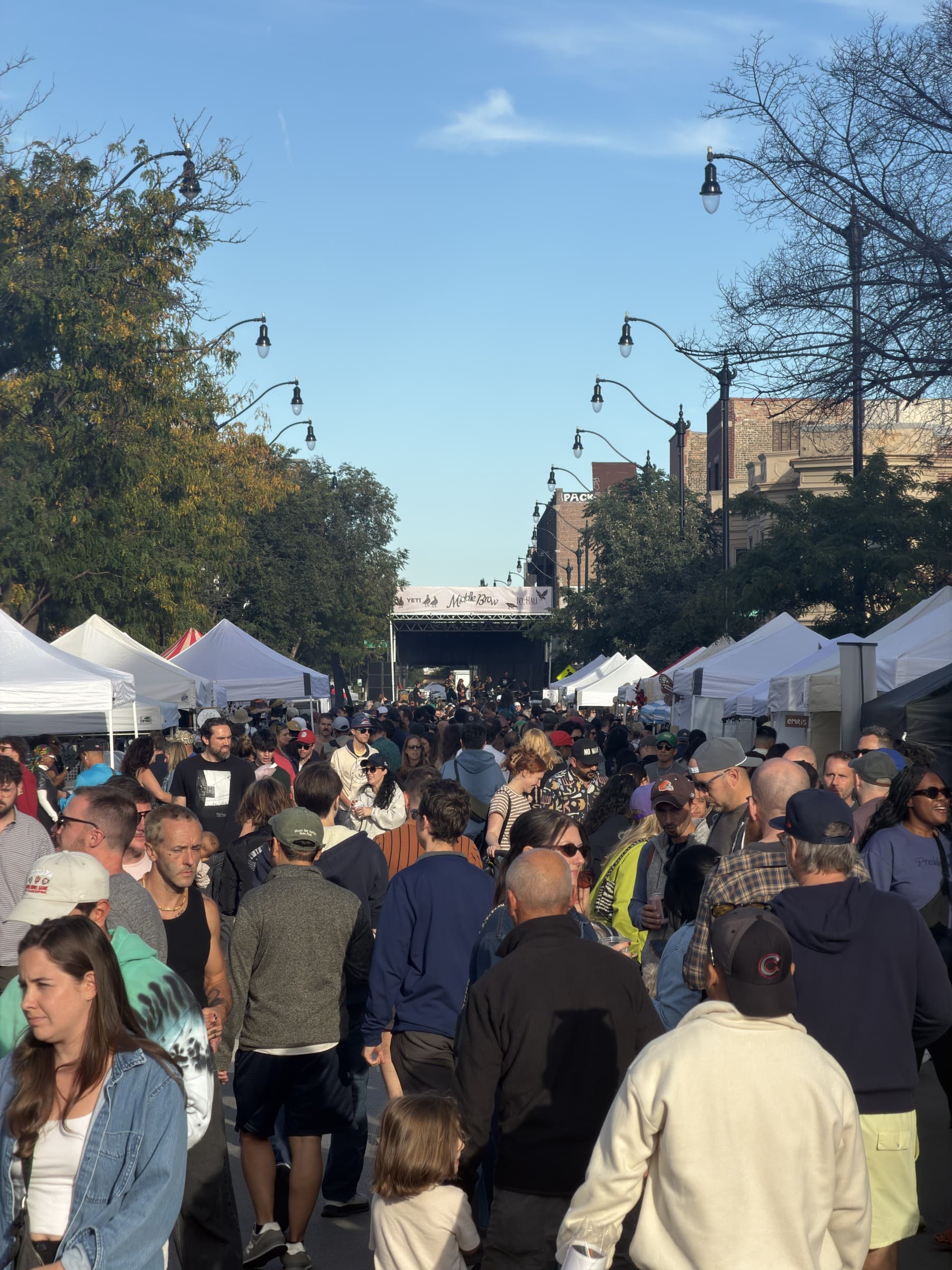 Tents and a crowd along Armitage during the fair’s Sunday afternoon.